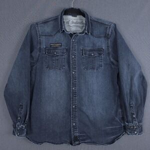 Cult of Individuality Western Pearl Snap Shirt Mens XXL Blue Distressed Denim
